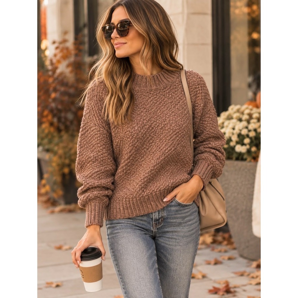 RVCA Volt Knit Mock Neck Sweater XS Rust Brown Chunky Textured Cozy Fall